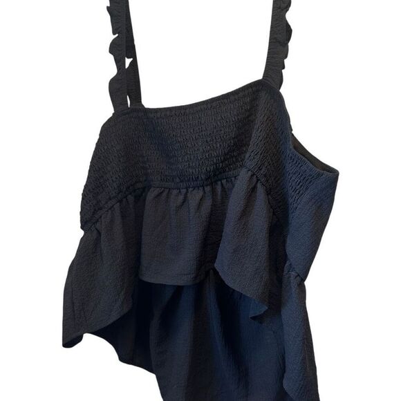 Forever 21 Tie Front Ruffle Strap Smocked Back Pemplum Tank Top Black Size 3X - Picture 5 of 5
